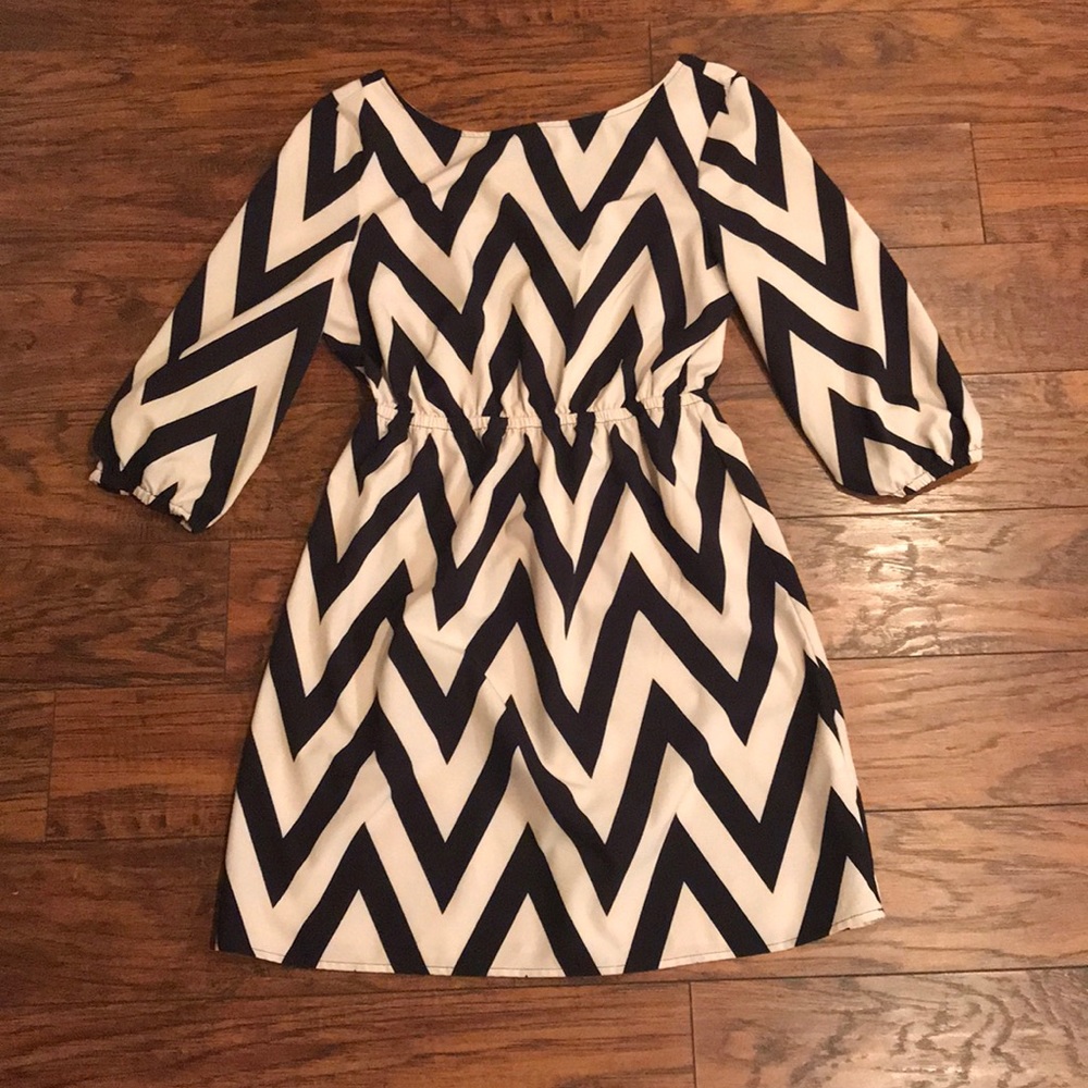 SheIn Black and Tan Chevron Dress